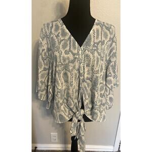 Adrienne Snakeskin Print Blouse Wide flowy Sleeves Size M